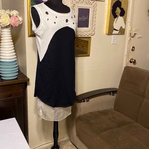 JIJIL WOMEN 100% COTTON mix with 100 % SILK DRESS SIZE S COLOR BLACK AND WHITE